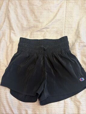 Champion Women's Black Elastic-Waist Athletic Shorts with Logo
